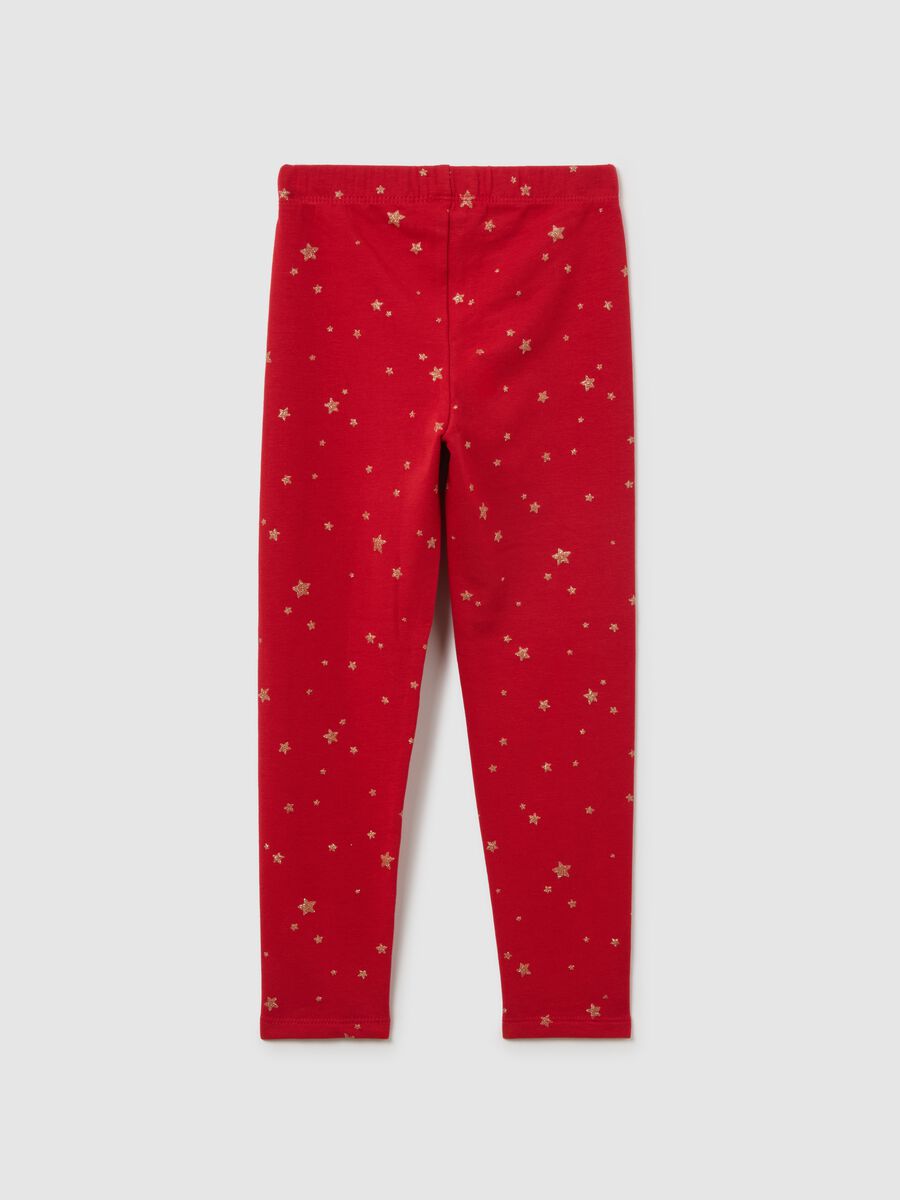 Leggings skinny rossi da bambina in cotone elasticizzato con stampe_1