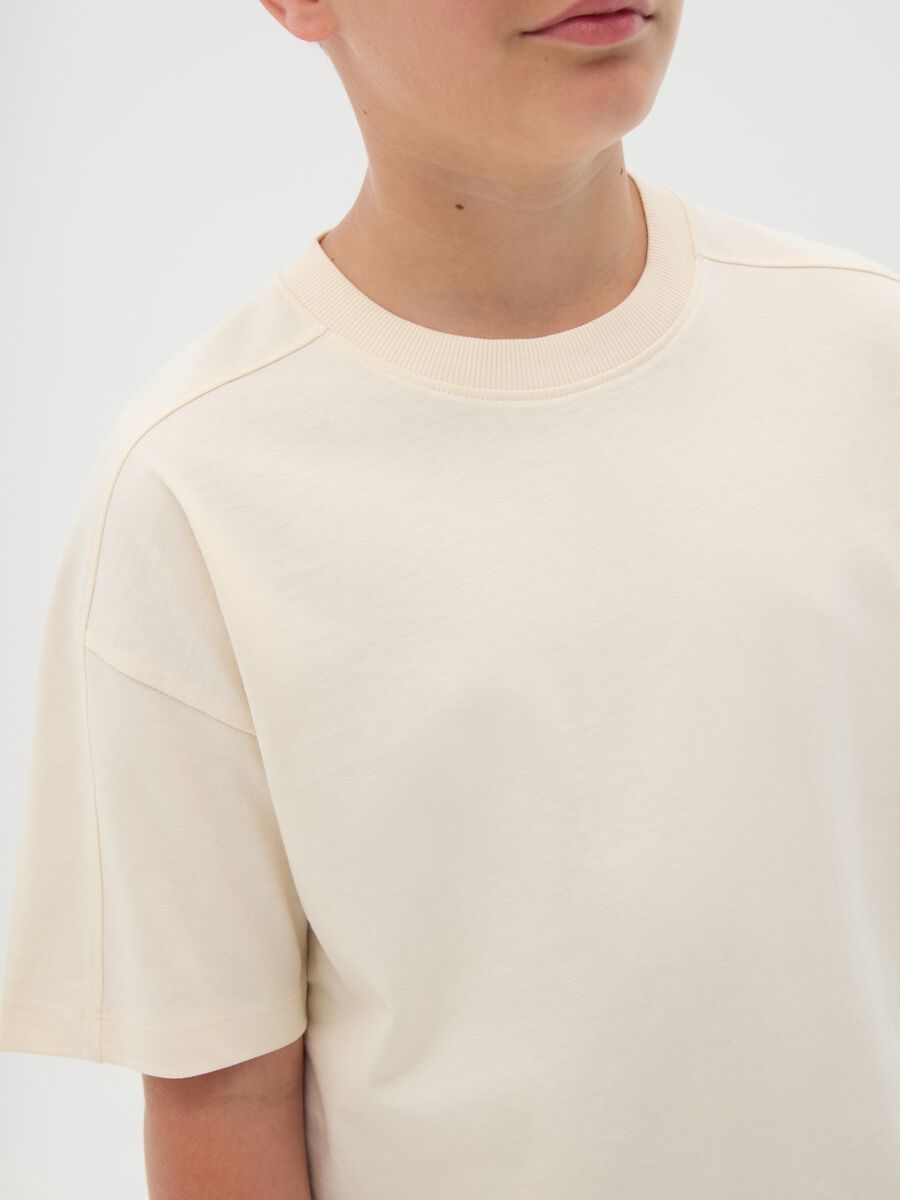 Boys' beige regular fit pure cotton T-shirt_1
