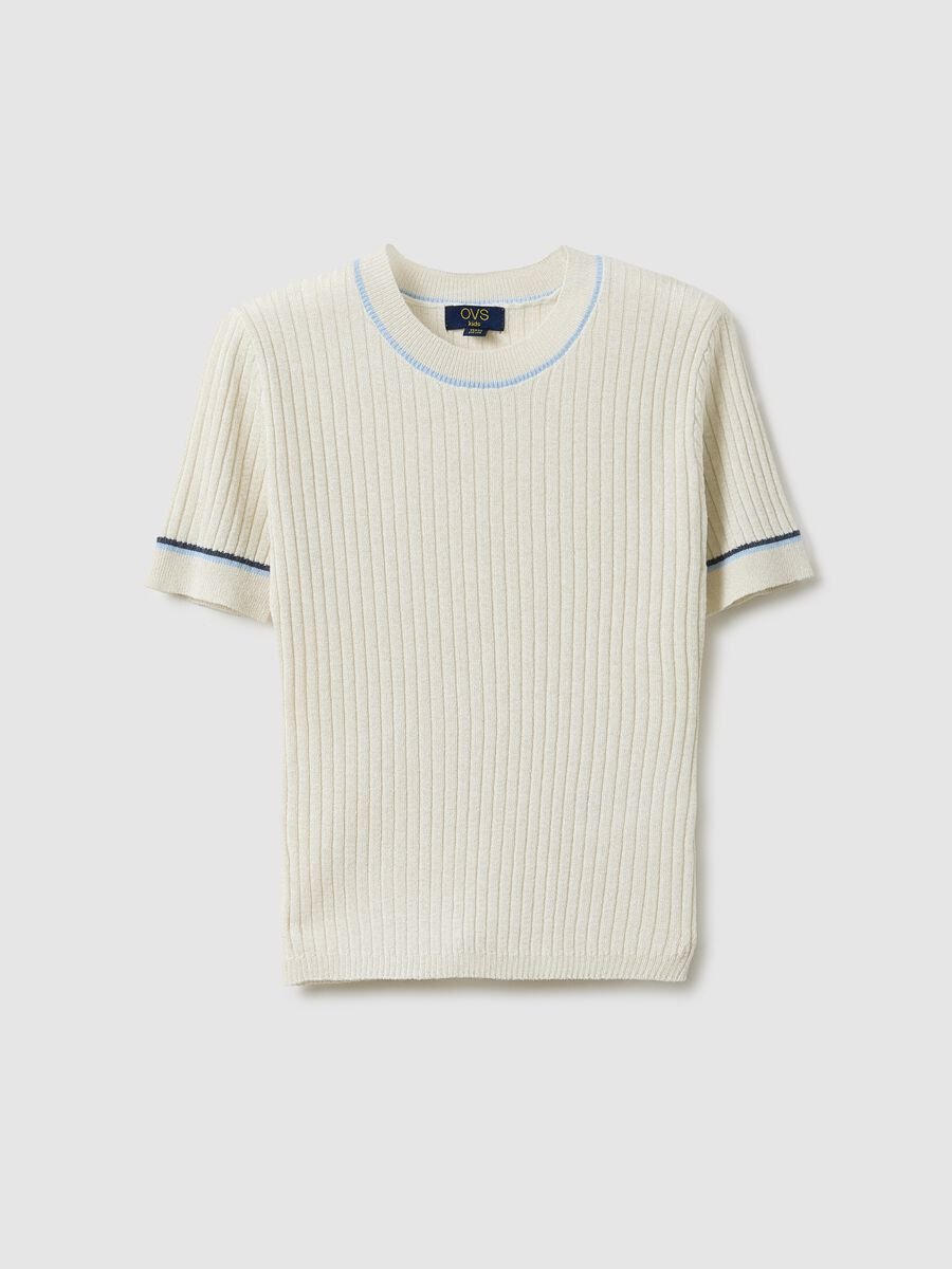 Girls' beige striped slim fit T-shirt_3