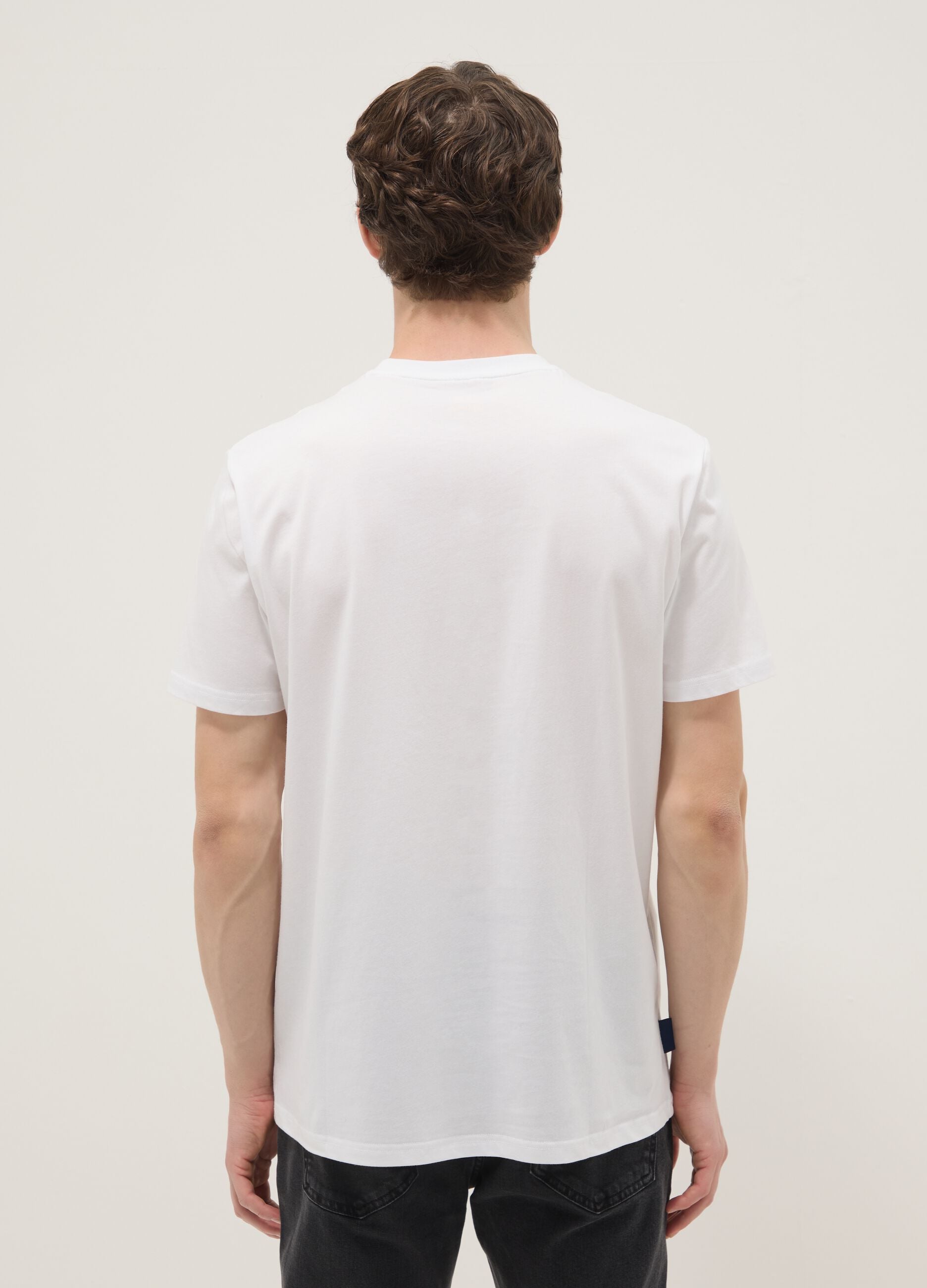White pure cotton T-shirt with front print, regular fit