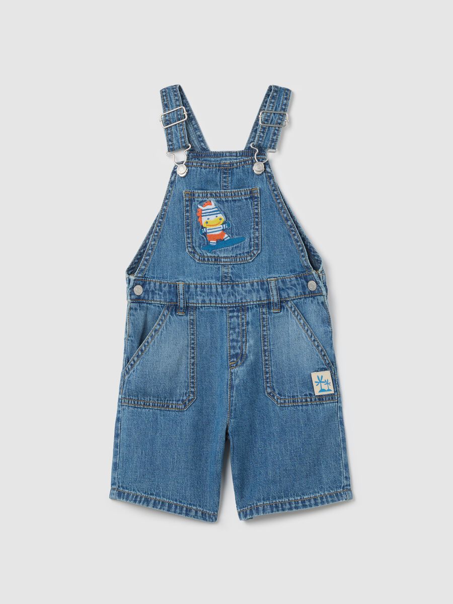 Denim dungarees with pockets and surfer zebra embroidery_0