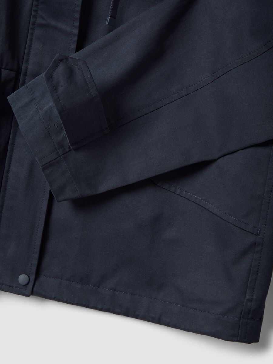 Black regular fit cotton blend jacket with zip and hood_5