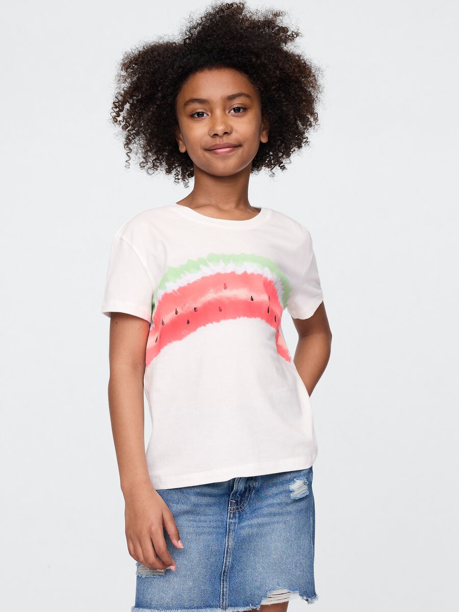 White T-shirt with watermelon print_0