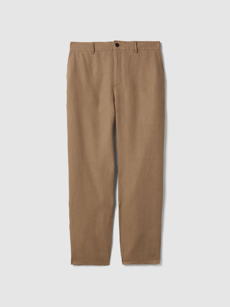 Pantaloni in puro lino marroni regular fit_4