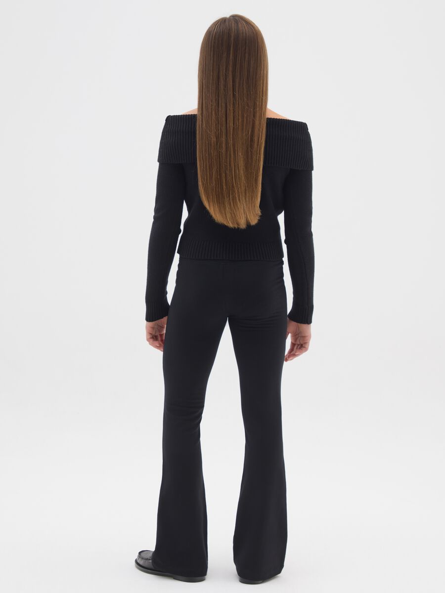 Girls' Black Cotton Blend Flare Trousers_1