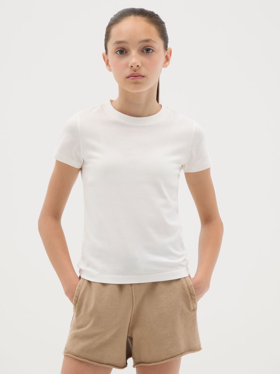 T-shirt da ragazza in cotone elasticizzato bianca fitted_0