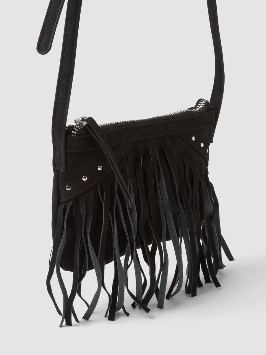 Black fringed and studded crossbody bag for girls_2