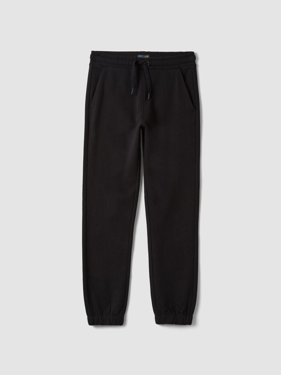Jogger nero in puro cotone organico con coulisse per ragazzo_4