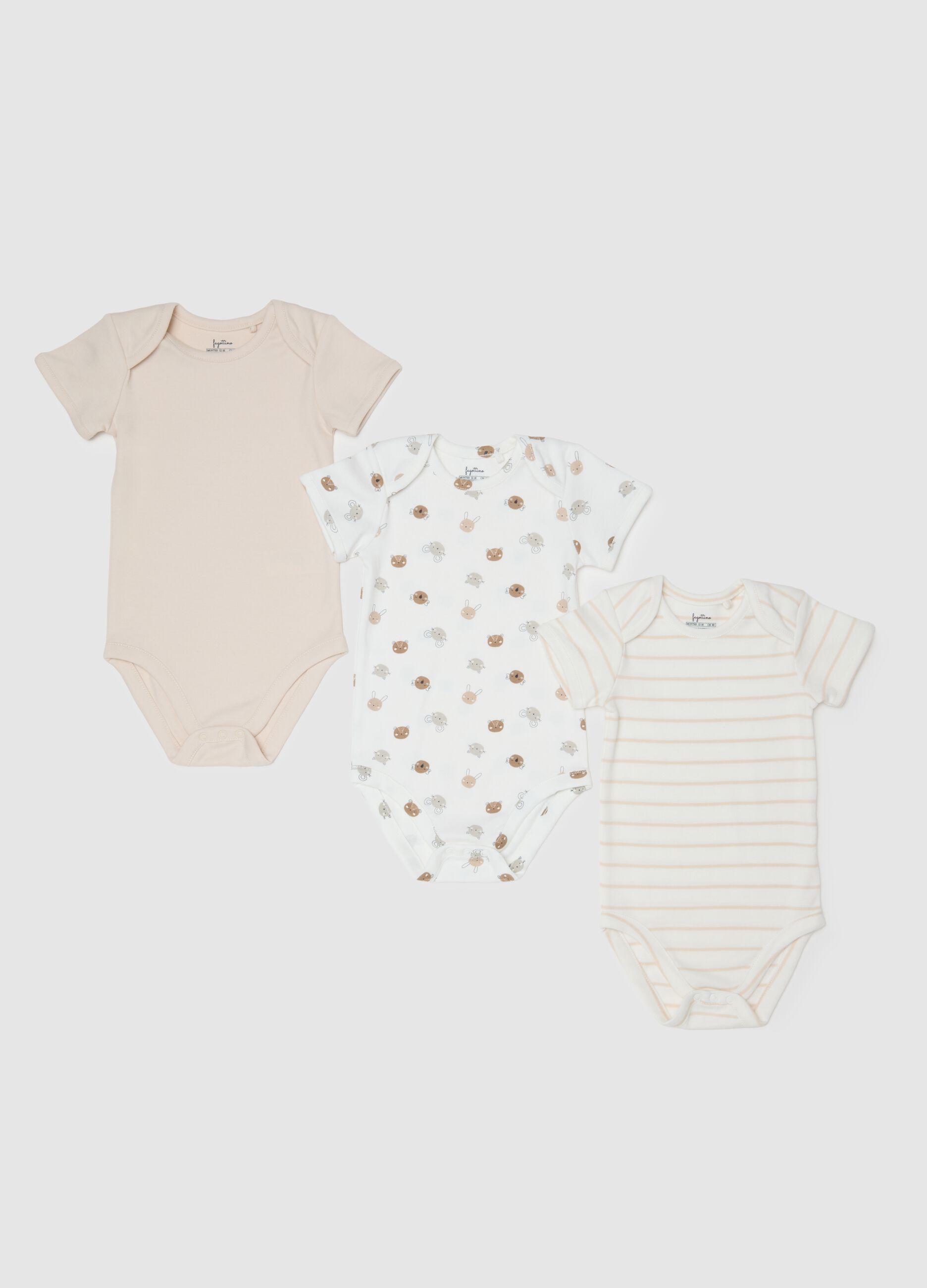 Multicoloured pure cotton baby bodysuit with collar