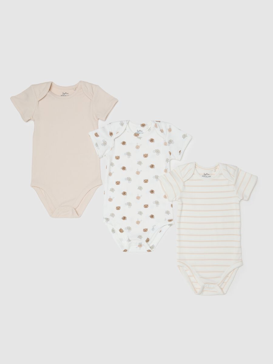 Multicoloured pure cotton baby bodysuit with collar_0
