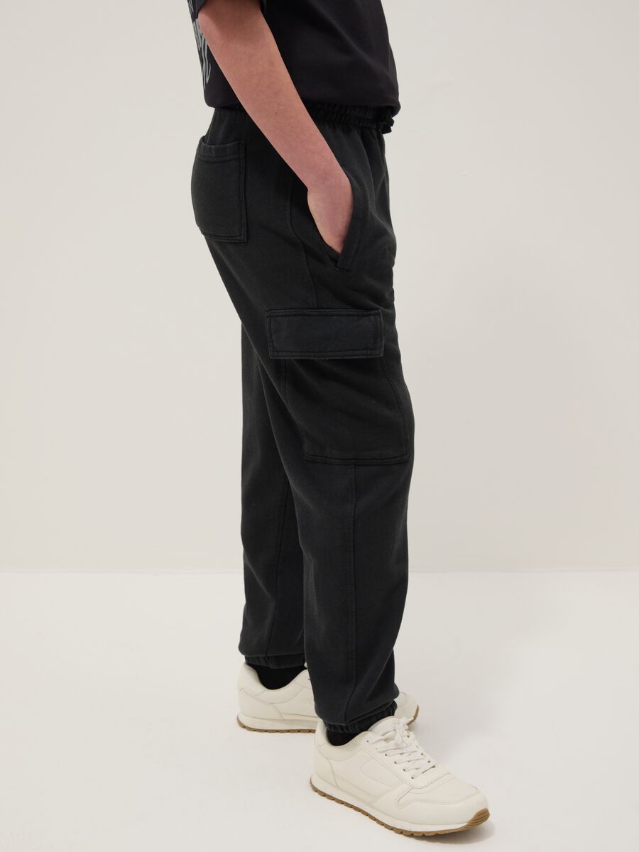 Boys' Regular Fit Black Cotton Blend Cargo Jogger Trousers_2