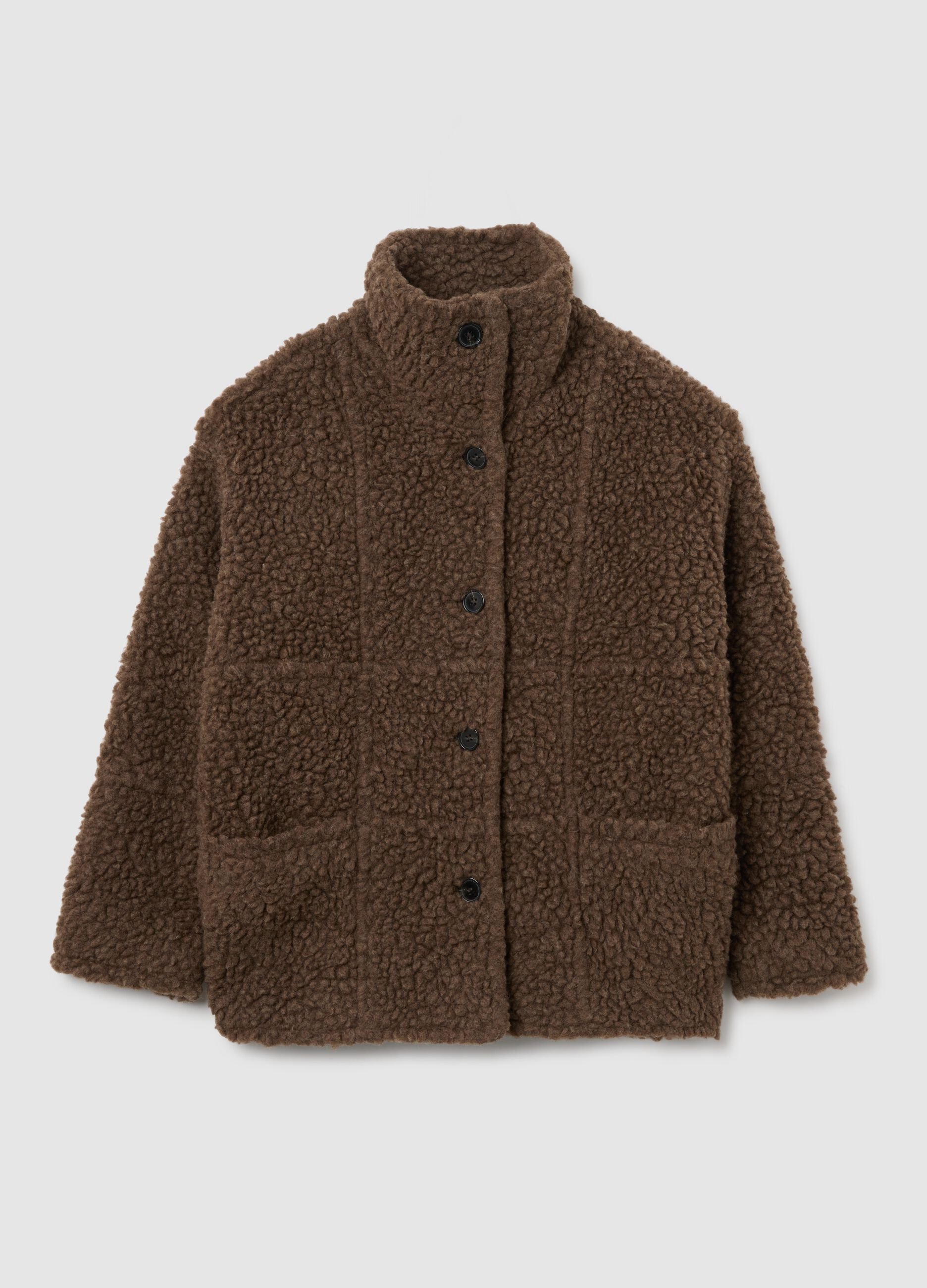 Brown wool blend over-fit jacket with buttons