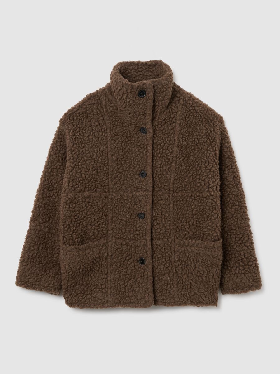 Brown wool blend over-fit jacket with buttons_0