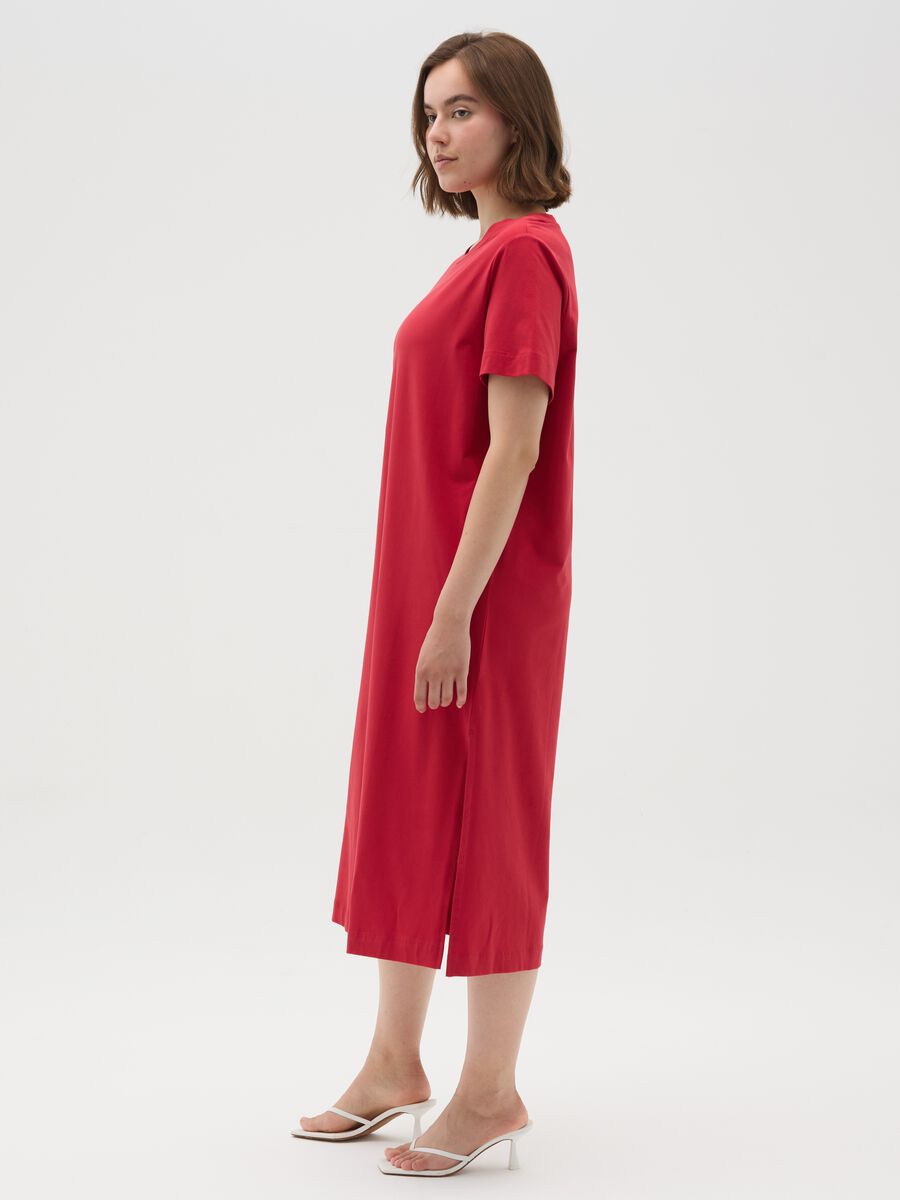 Women's long red cotton dress with regular fit_1