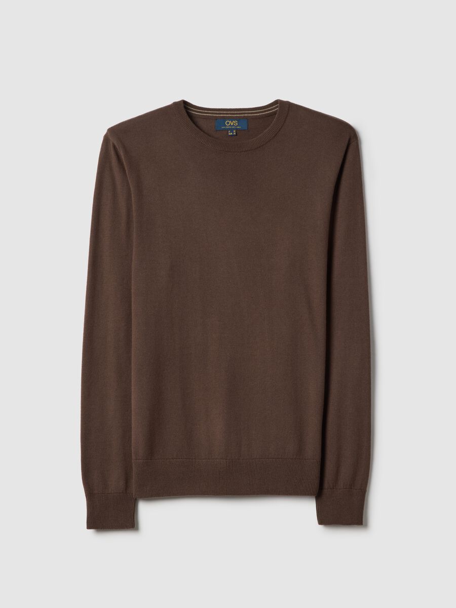 Brown crew neck cotton blend regular fit sweater_4