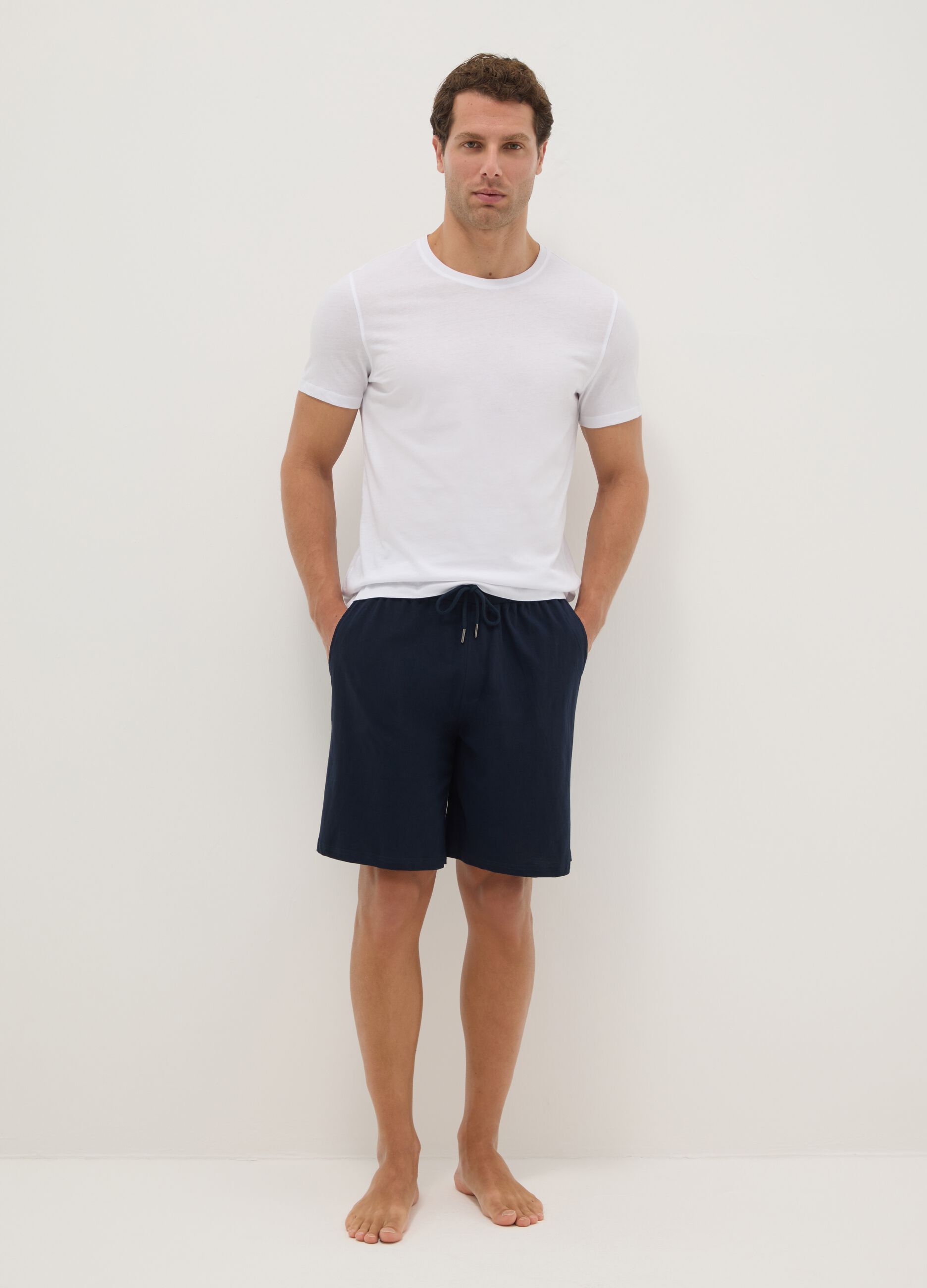Blue pyjama shorts in pure cotton regular fit