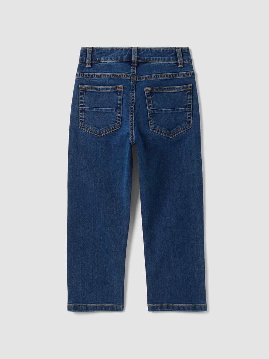 Jeans blu denim in cotone elasticizzato straight fit per bambino_1