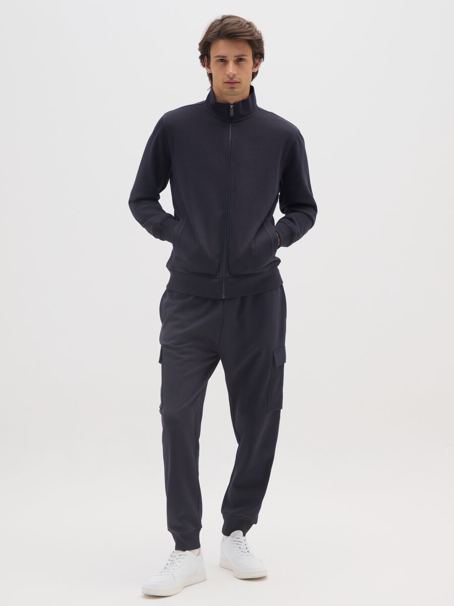Blue cotton blend trousers with cargo pockets_0