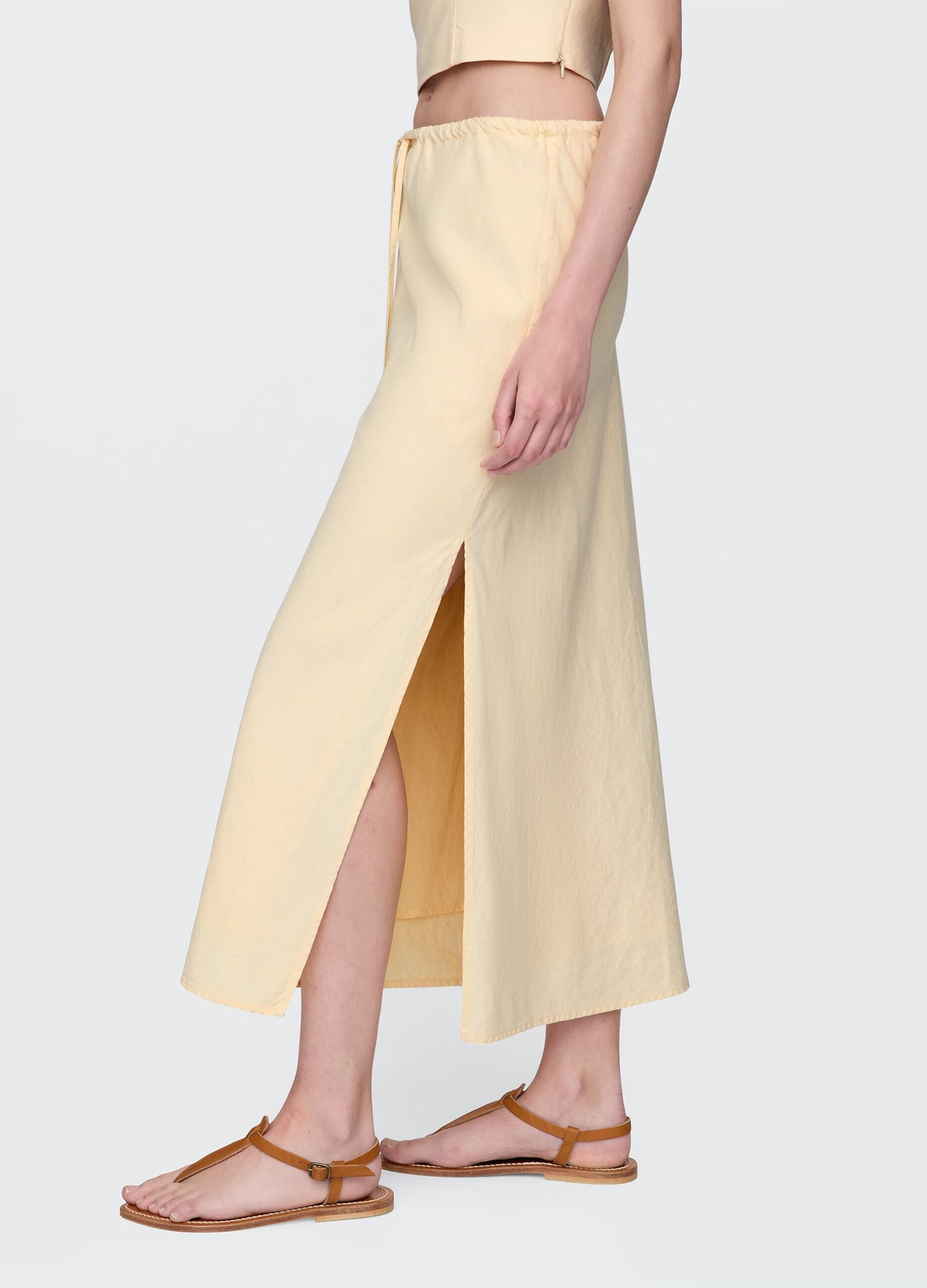 Long beige skirt in linen and viscose