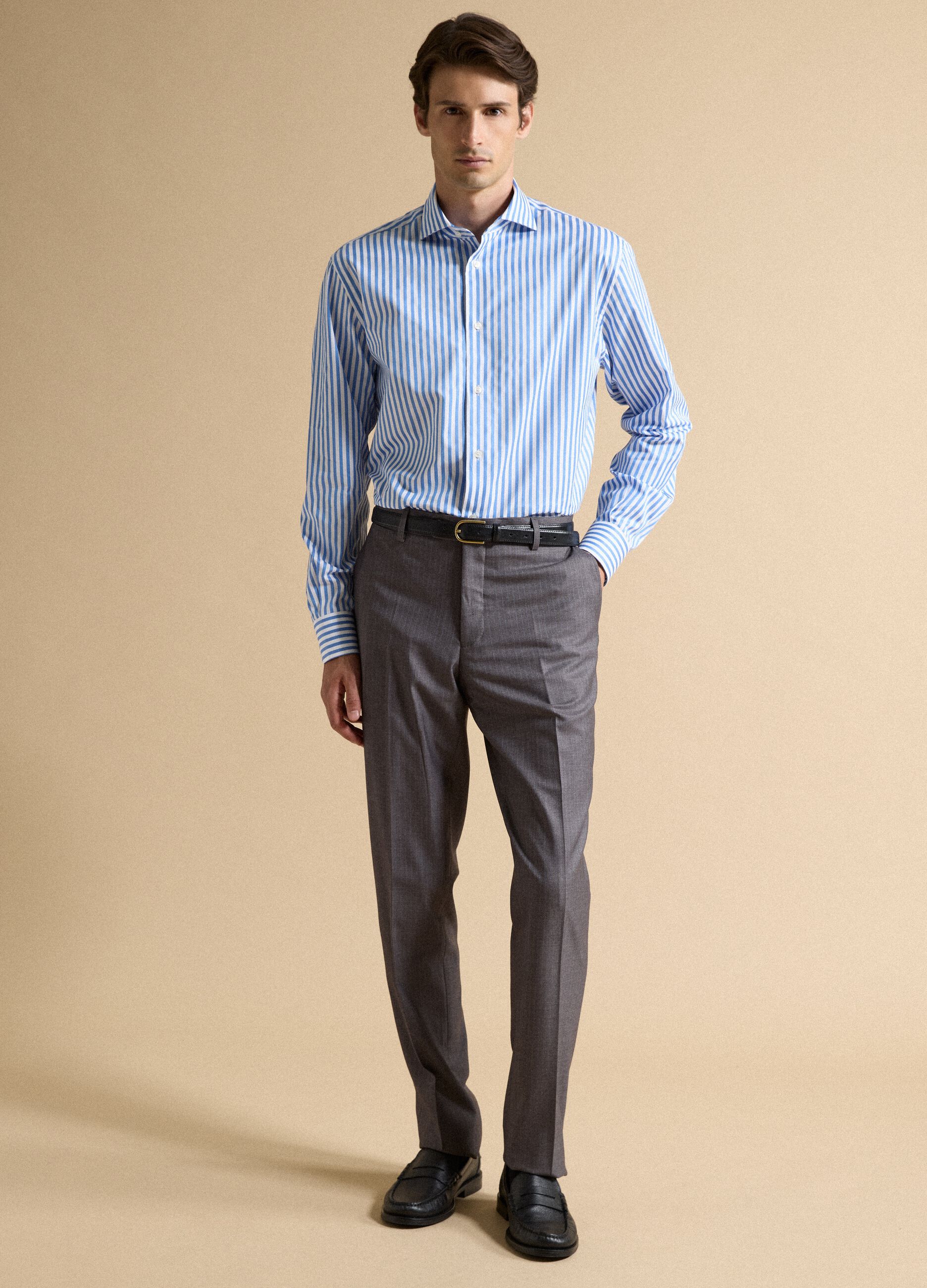 Blue and white striped pure cotton regular-fit shirt