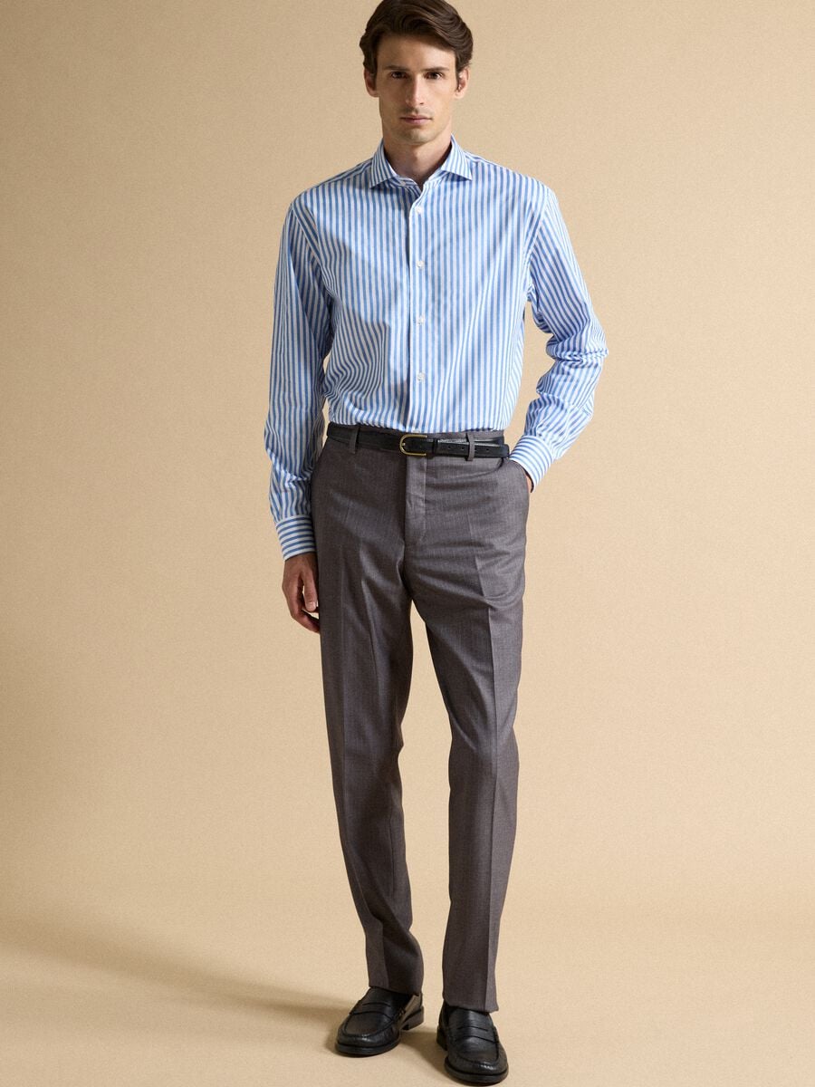 Camicia blu e bianca a righe in puro cotone regular fit_2