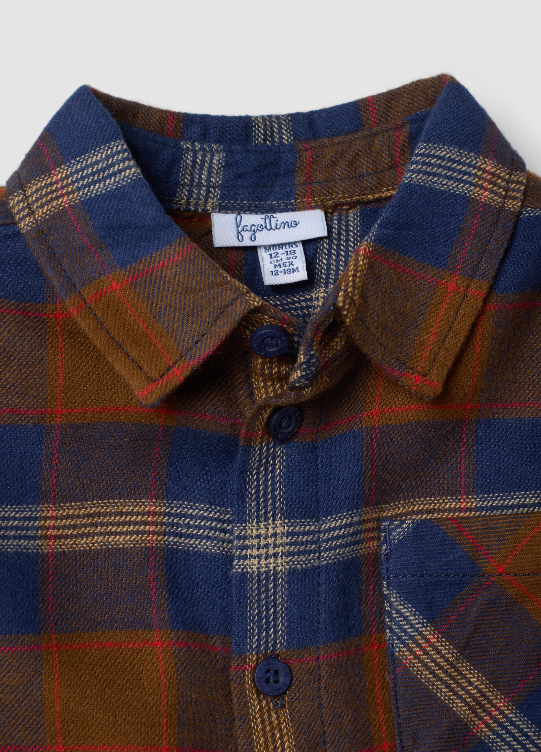 Camicia blu a quadri in puro cotone
