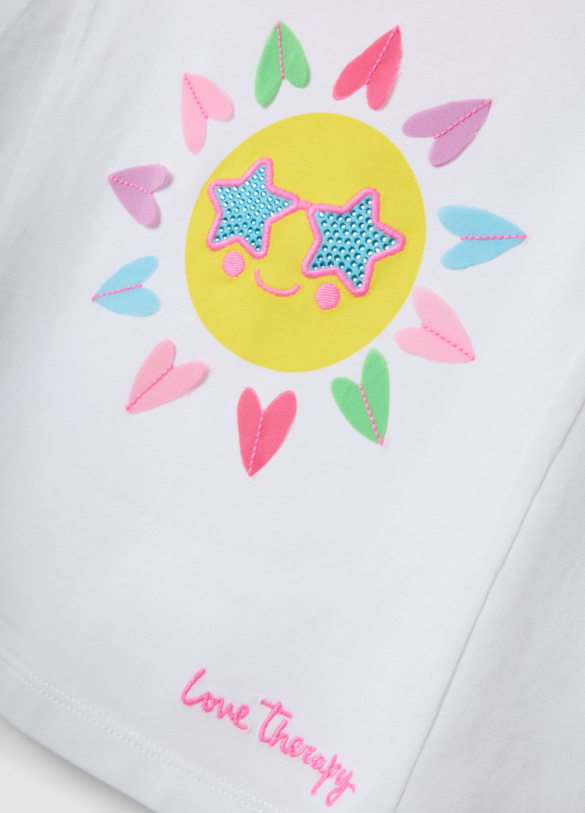 White stretch cotton tank top with front print