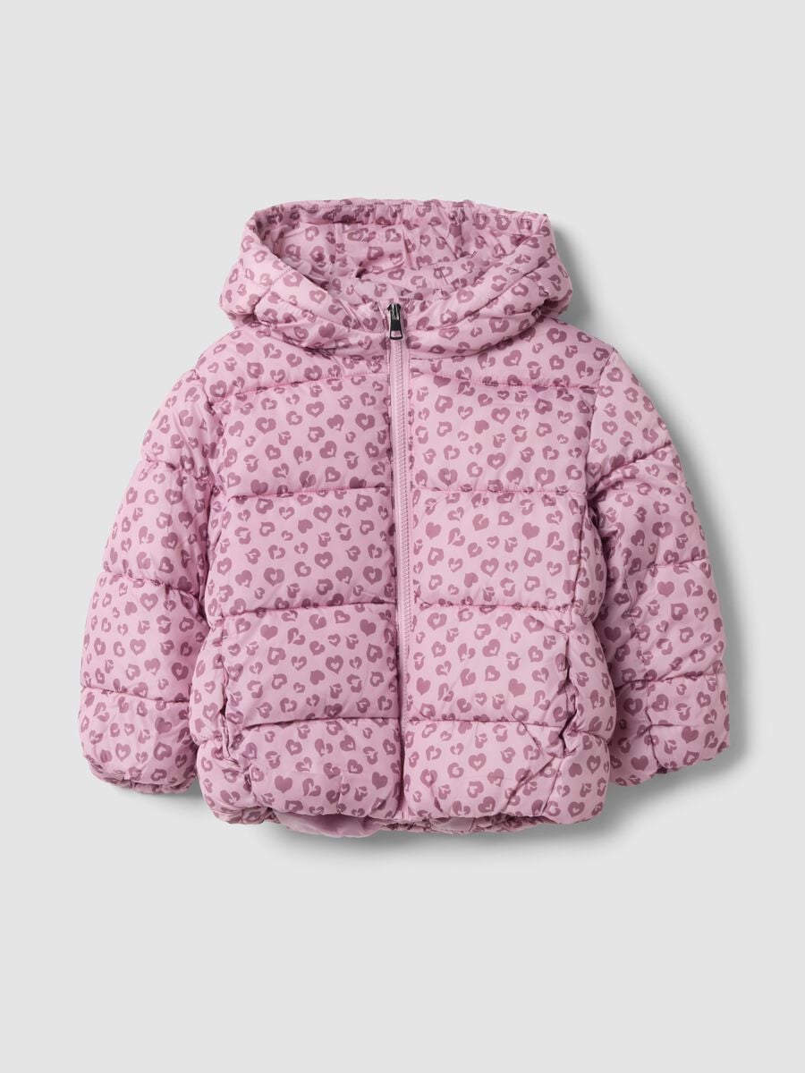 Pink hooded jacket with heart print, regular fit_0