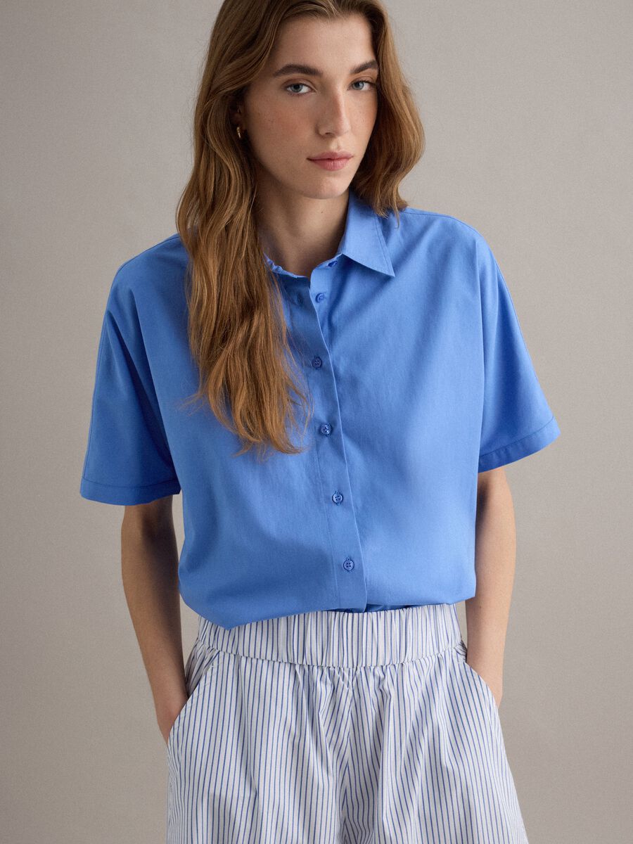 Camicia in puro cotone azzurro oversize fit_0