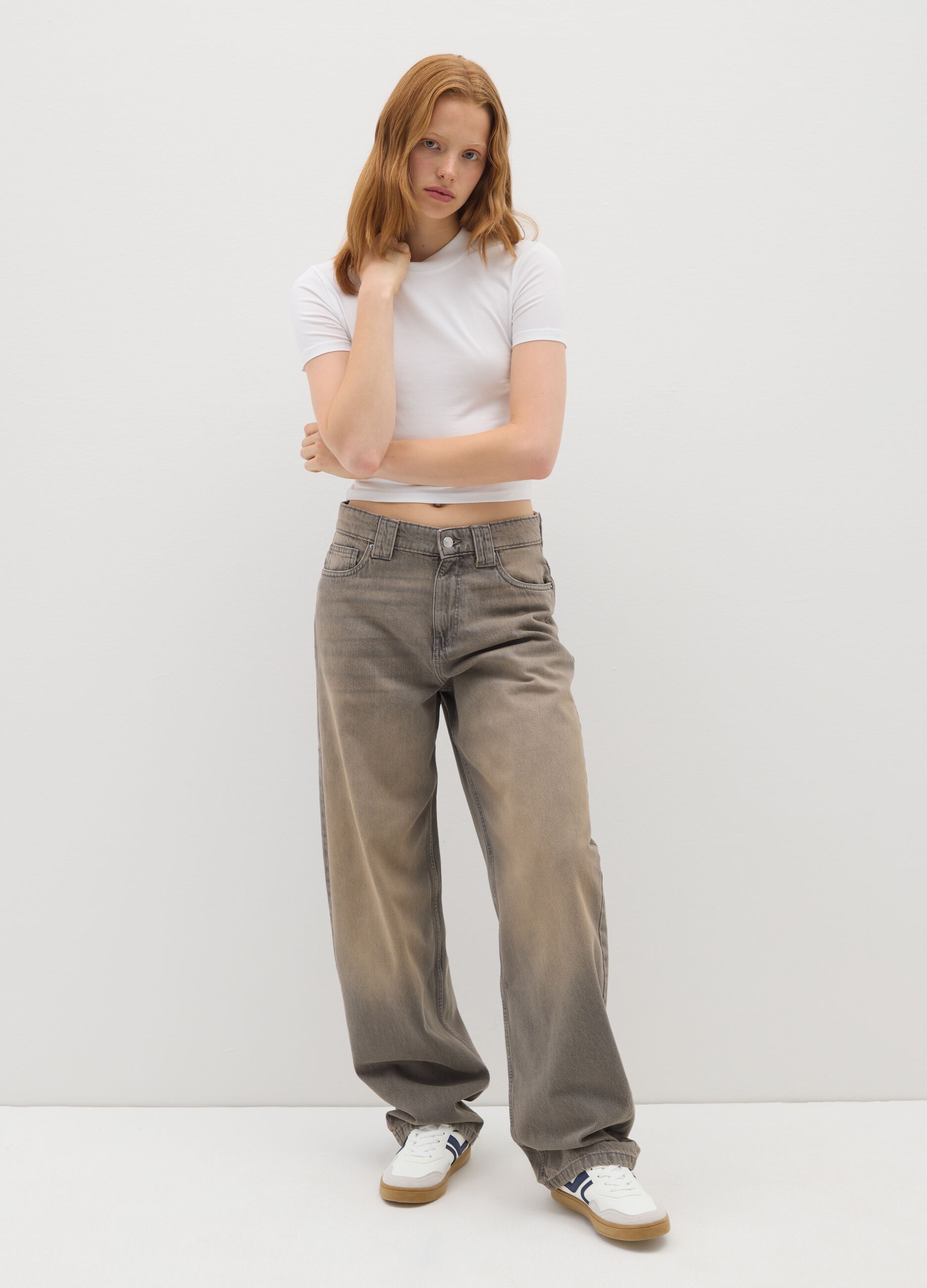 T-shirt da donna in cotone elasticizzato bianca