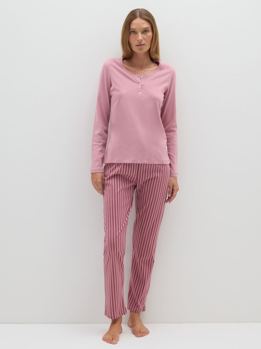 Set pigiama lungo rosa in puro cotone_0