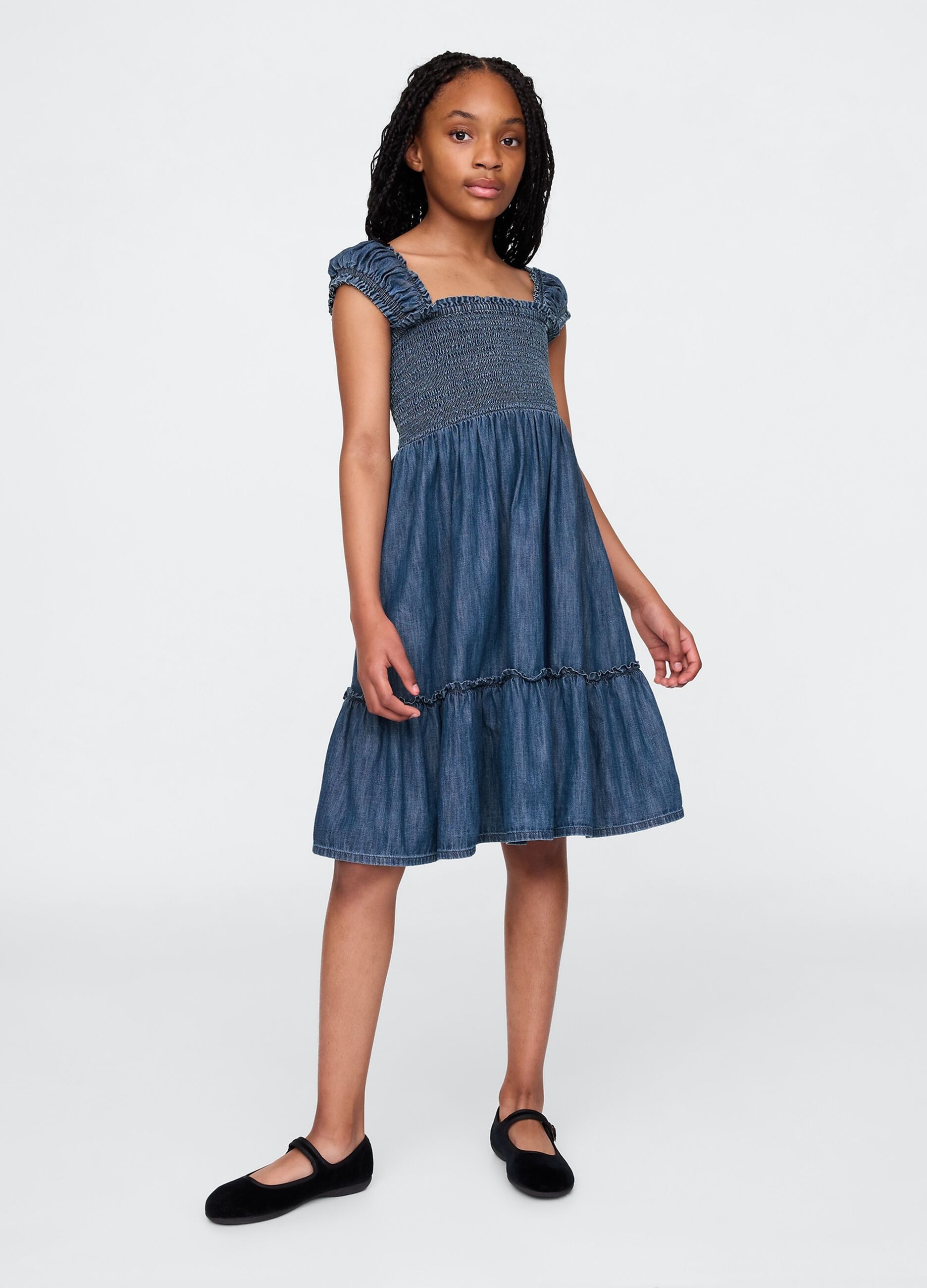 Denim midi dress with ruched neckline GAP Kids