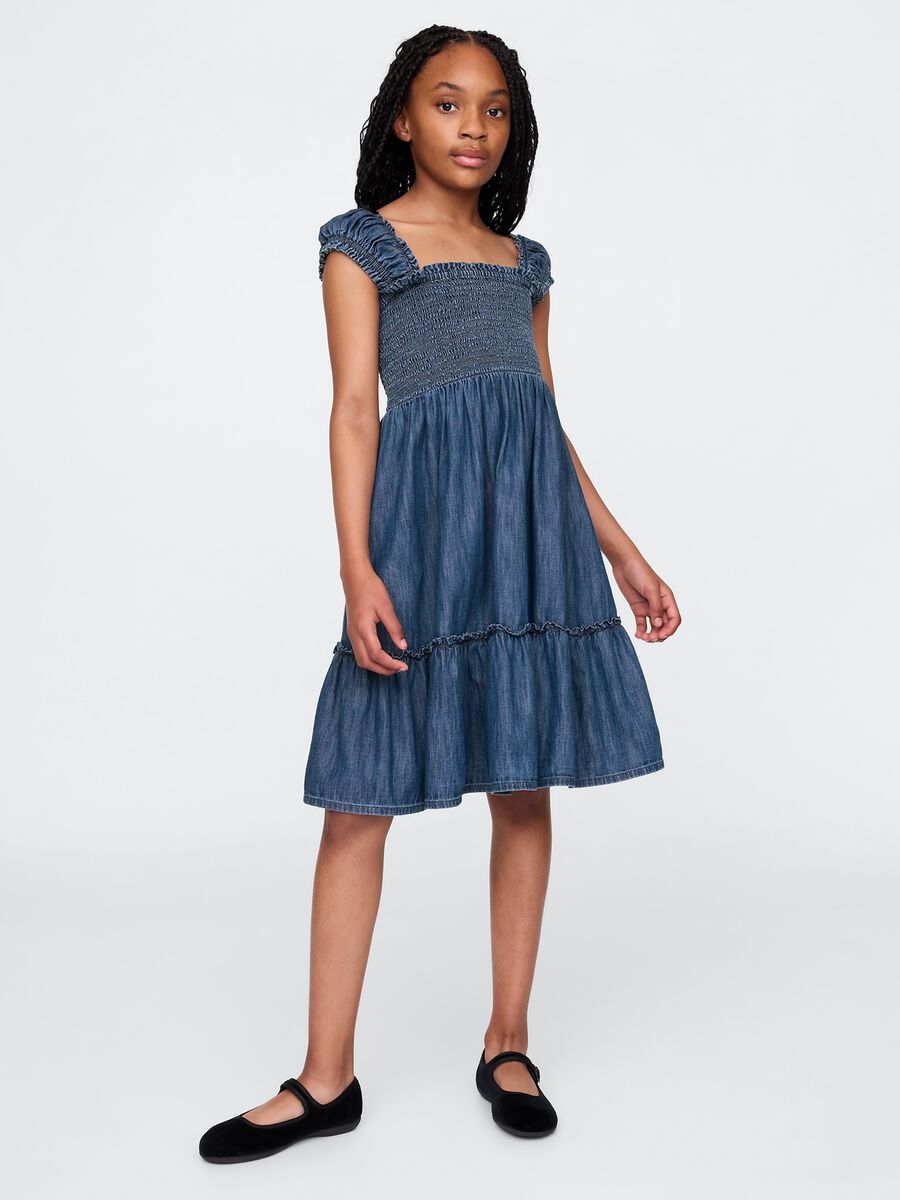 Denim midi dress with ruched neckline GAP Kids_0
