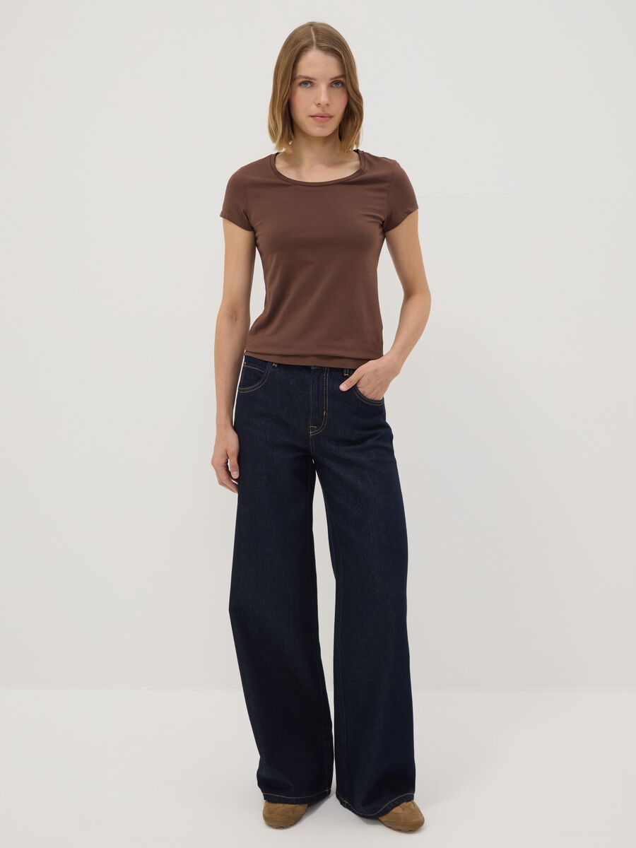Brown stretch cotton crew-neck T-shirt, regular fit_2