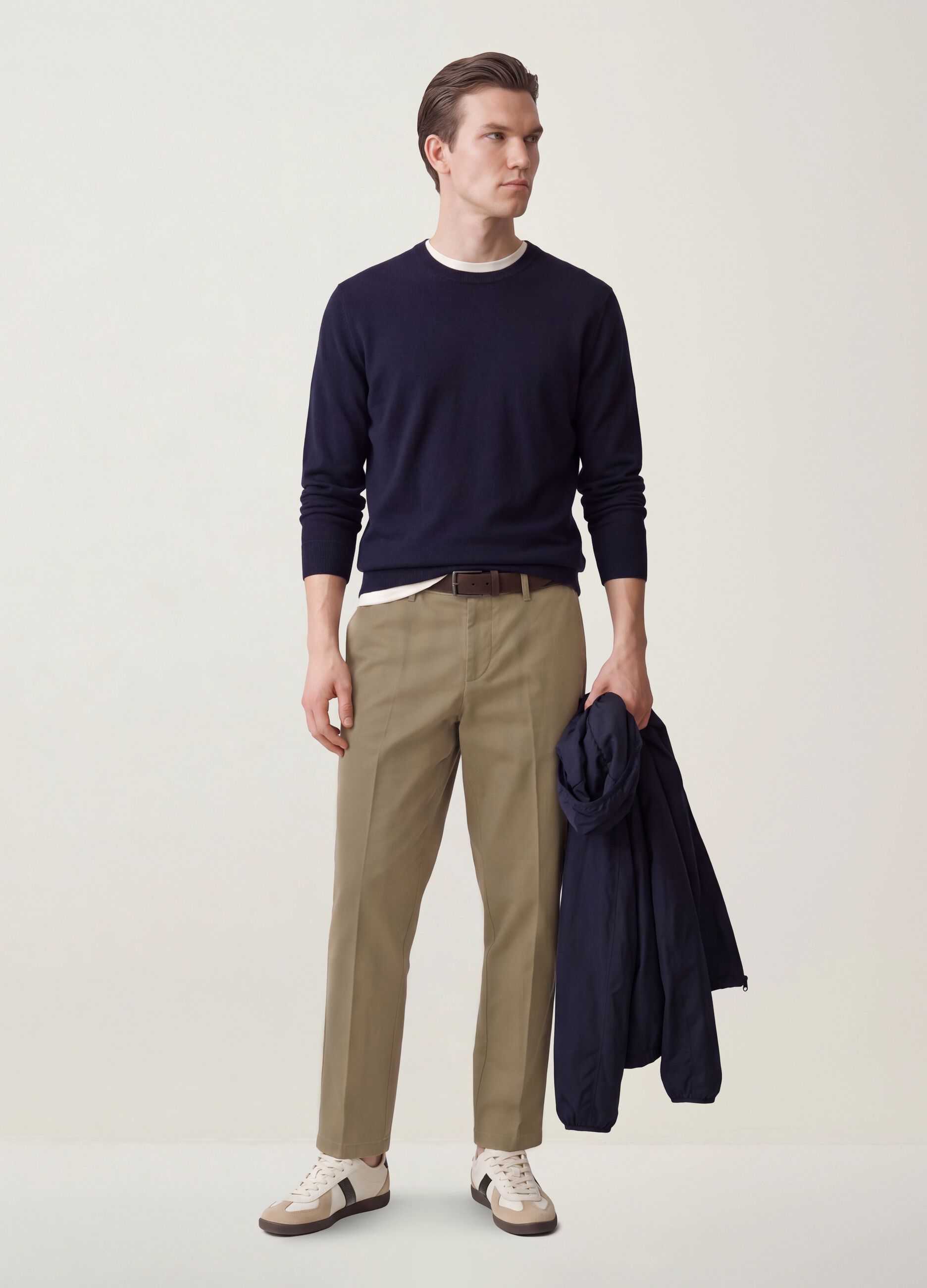 Maglia blu in misto cotone e cashmere girocollo
