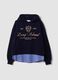 Blue cotton-blend hoodie with layered shirt-effect hem_0