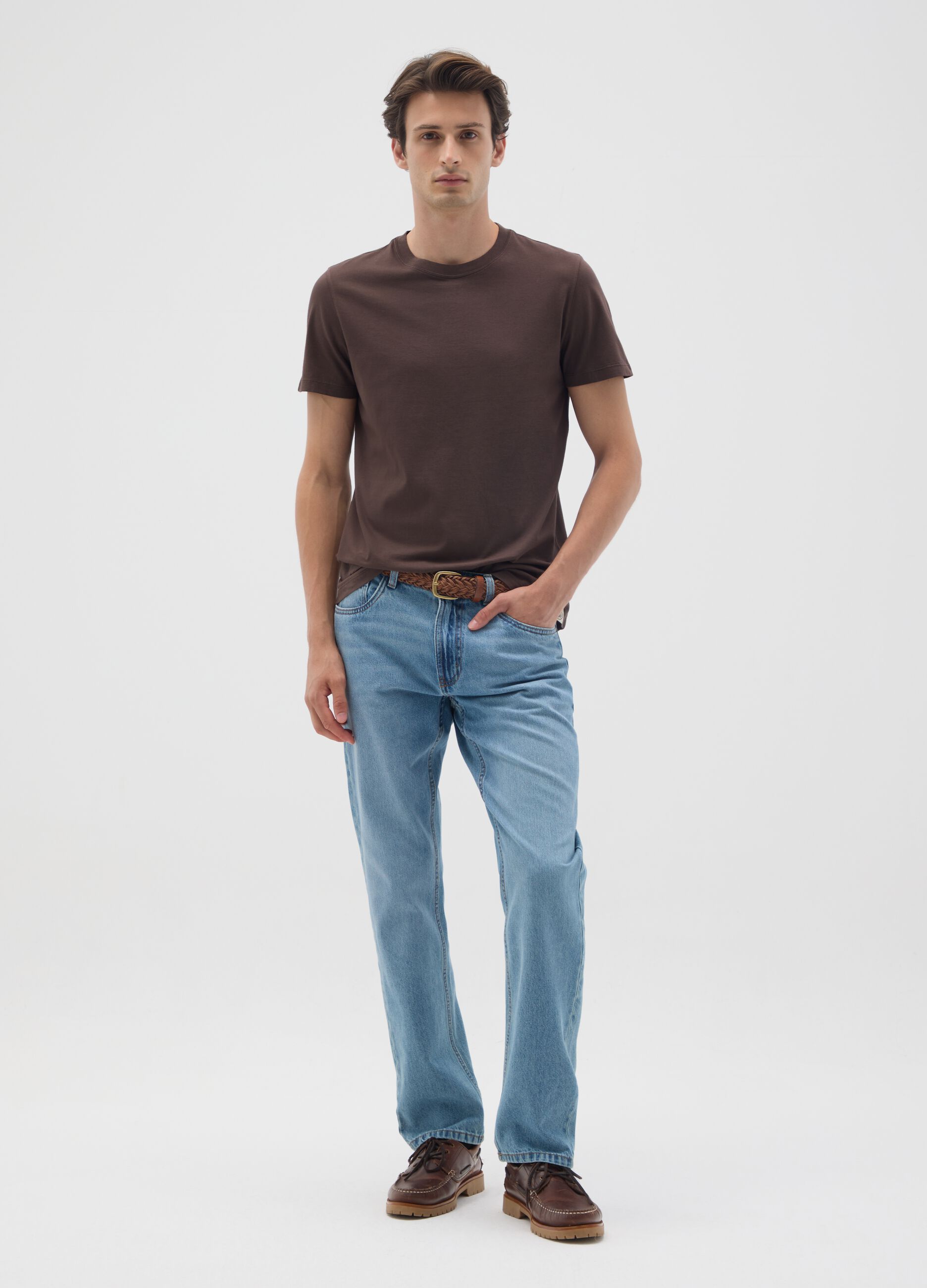 Brown pure cotton regular fit T-shirt