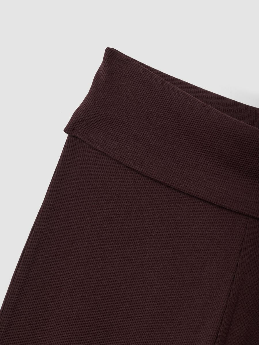 Leggings marroni flare fit in puro cotone a costine_1