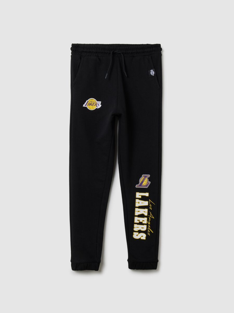 Boys' black pure cotton regular fit trousers with NBA print_0