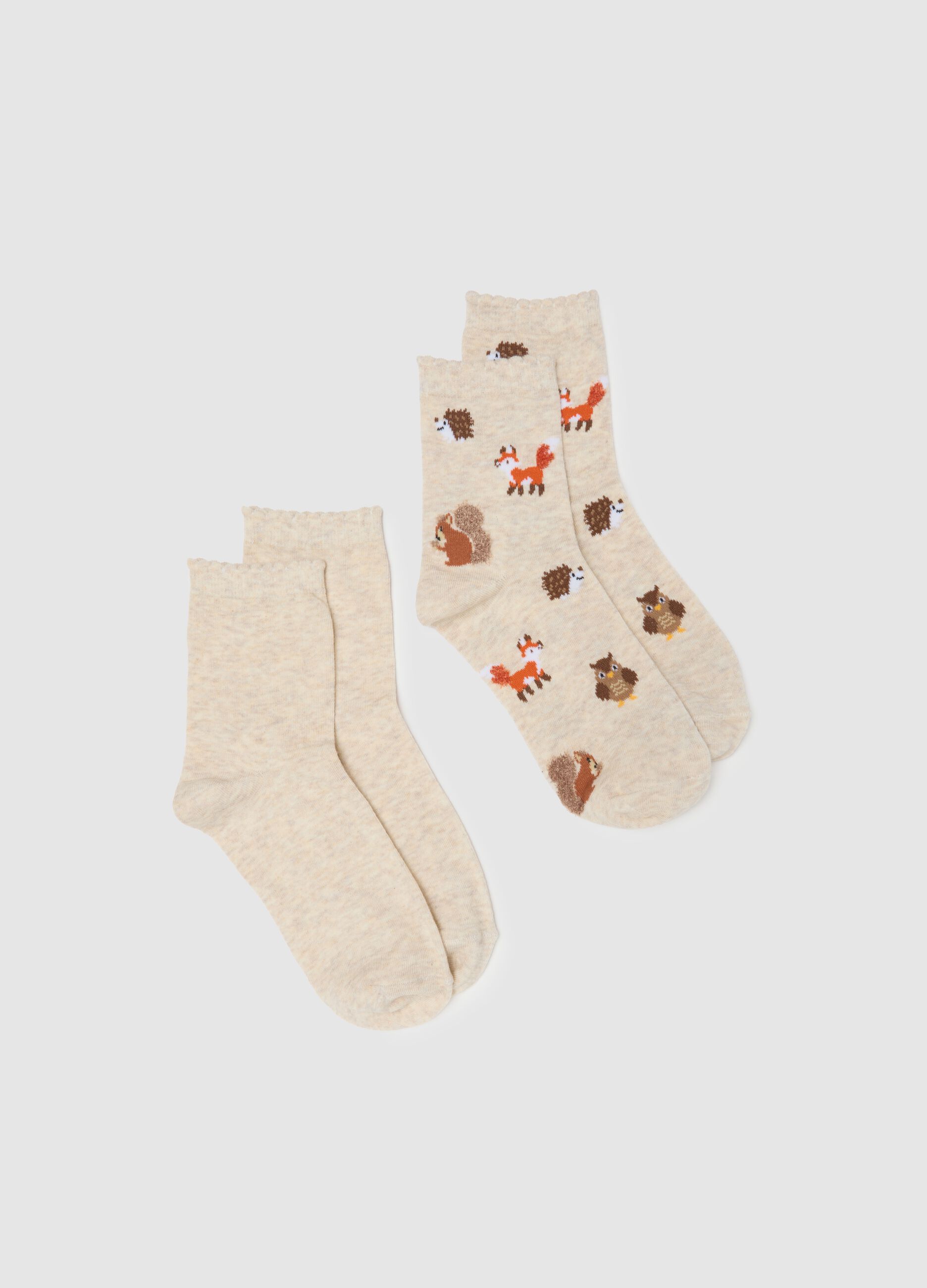 Multicolour beige sock twin pack with animal prints