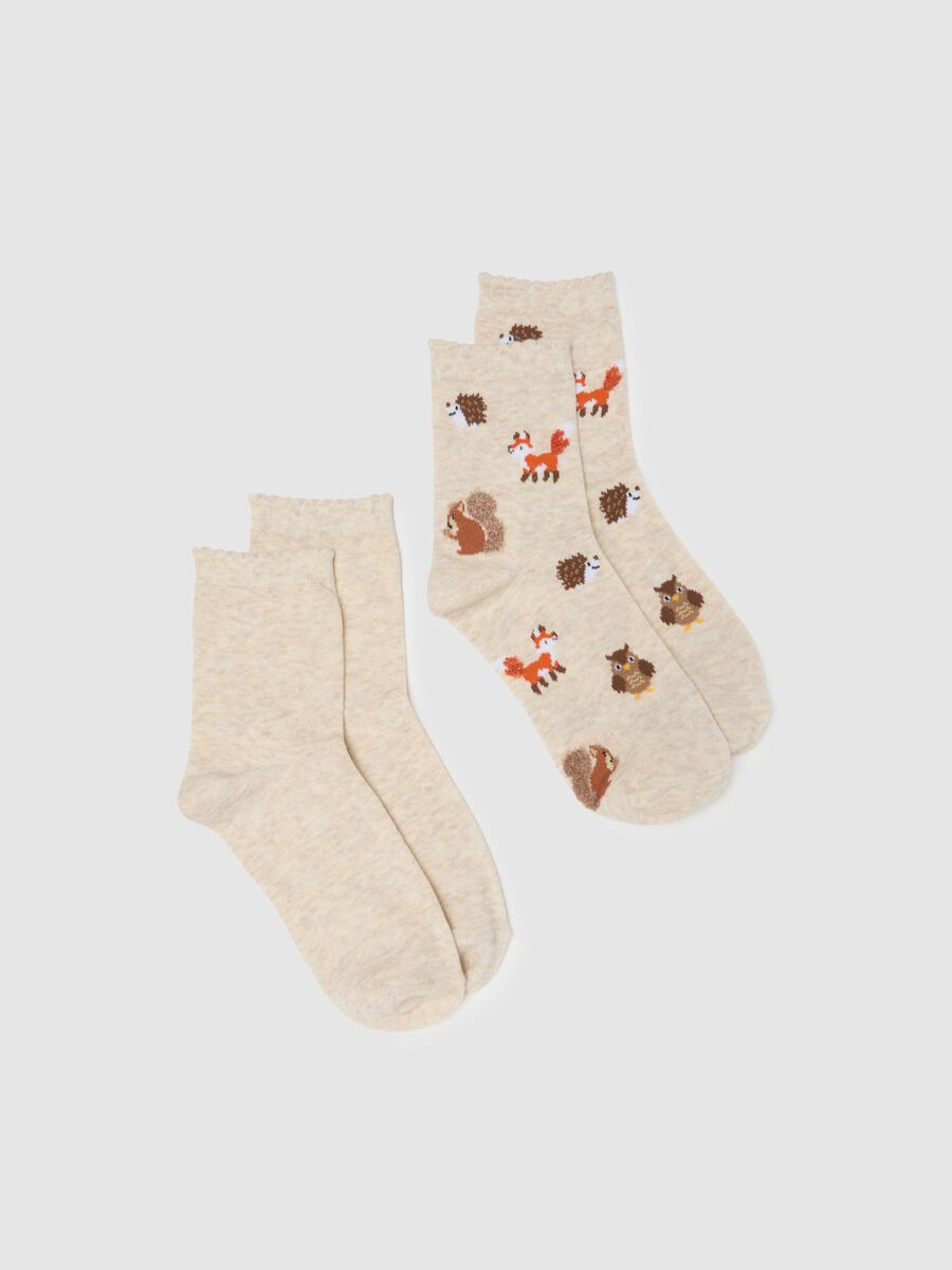 Multicolour beige sock twin pack with animal prints_0