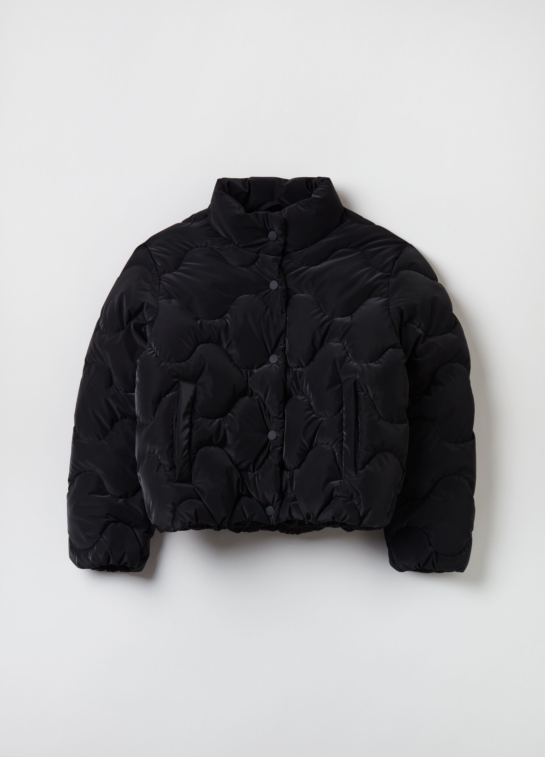 Bomber cropped imbottito a collo alto_0