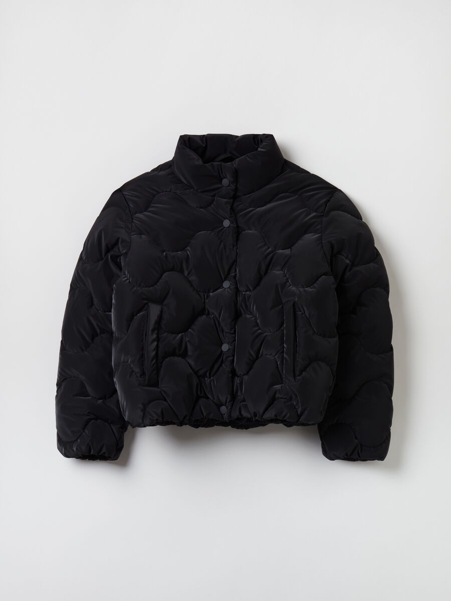 Bomber cropped imbottito a collo alto_0