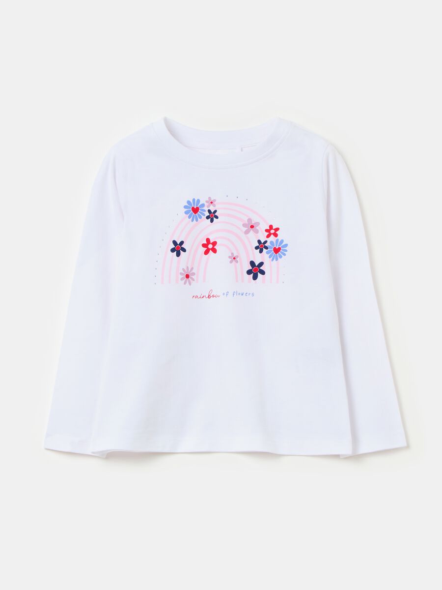 Long-sleeved T-shirt with print and diamantés_0