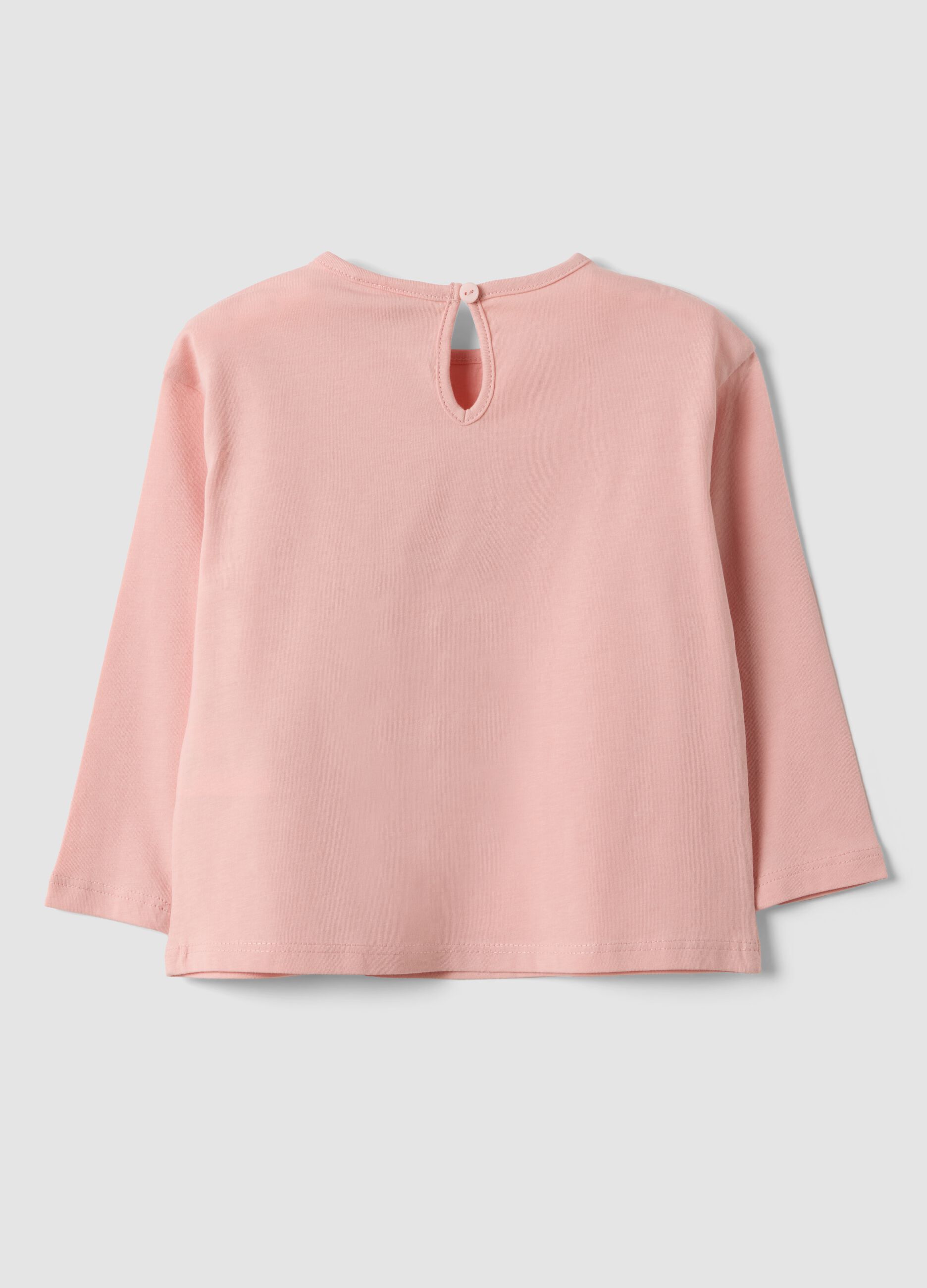 Maglietta rosa in puro cotone organico con stampa gattino per bimba