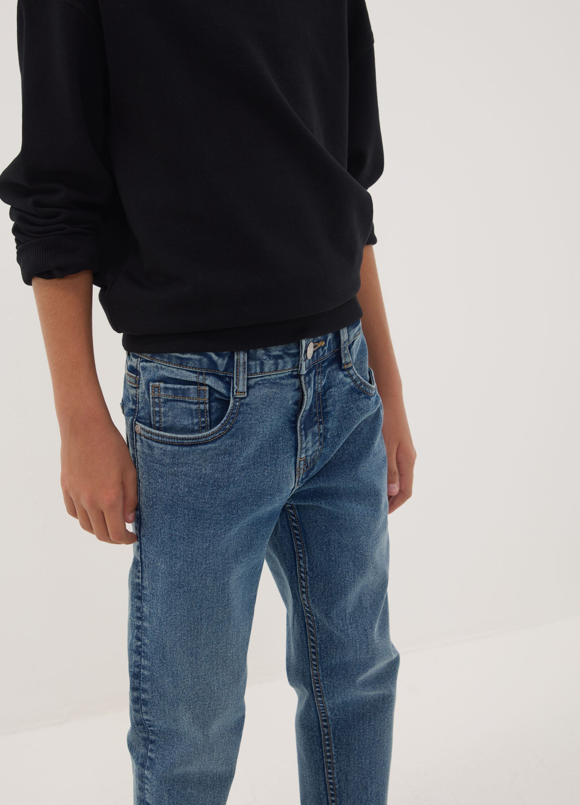 Boys&rsquo; regular-fit blue stretch cotton jeans