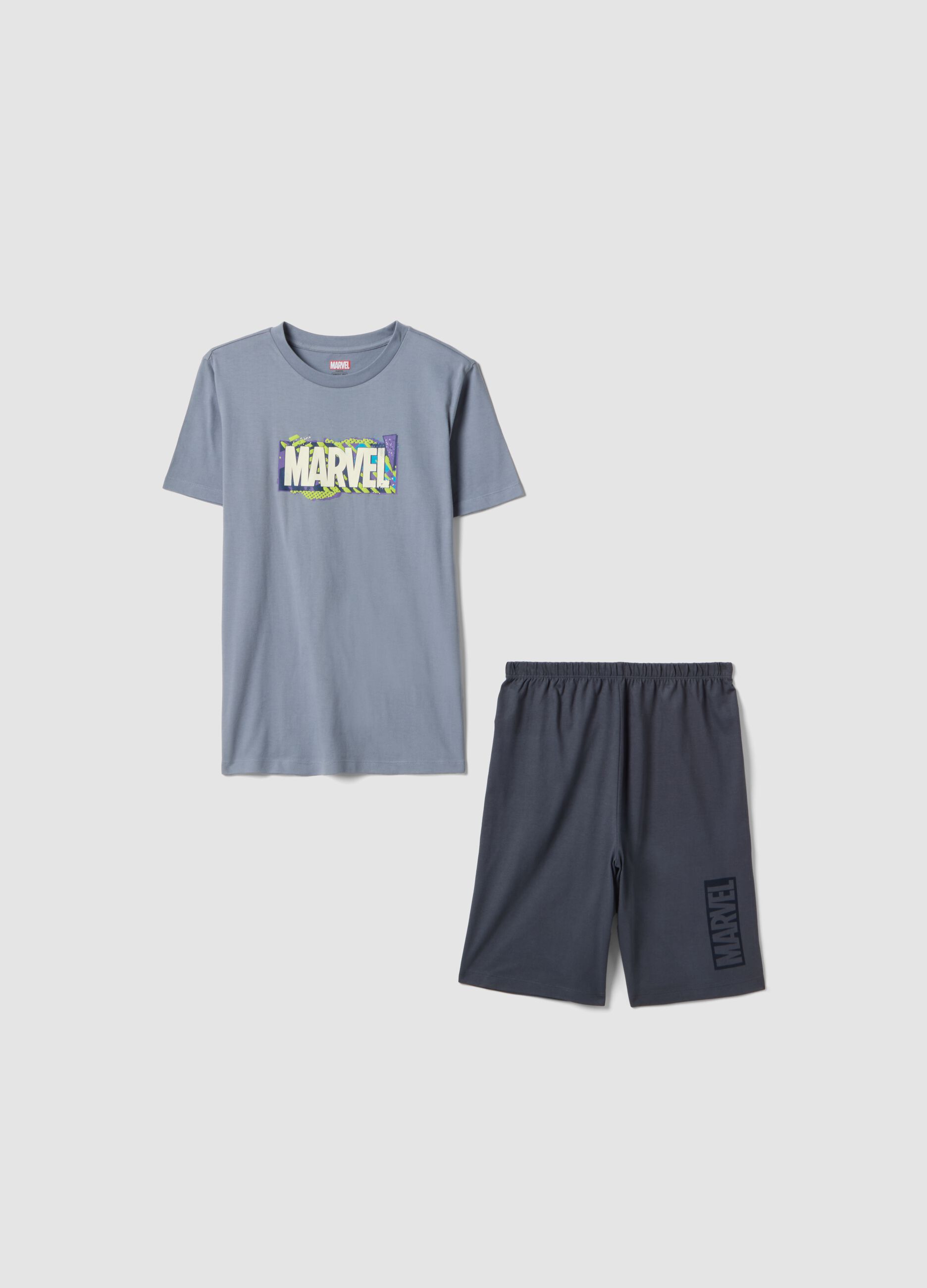 Boys&rsquo; grey pure cotton Marvel print pyjamas, regular fit