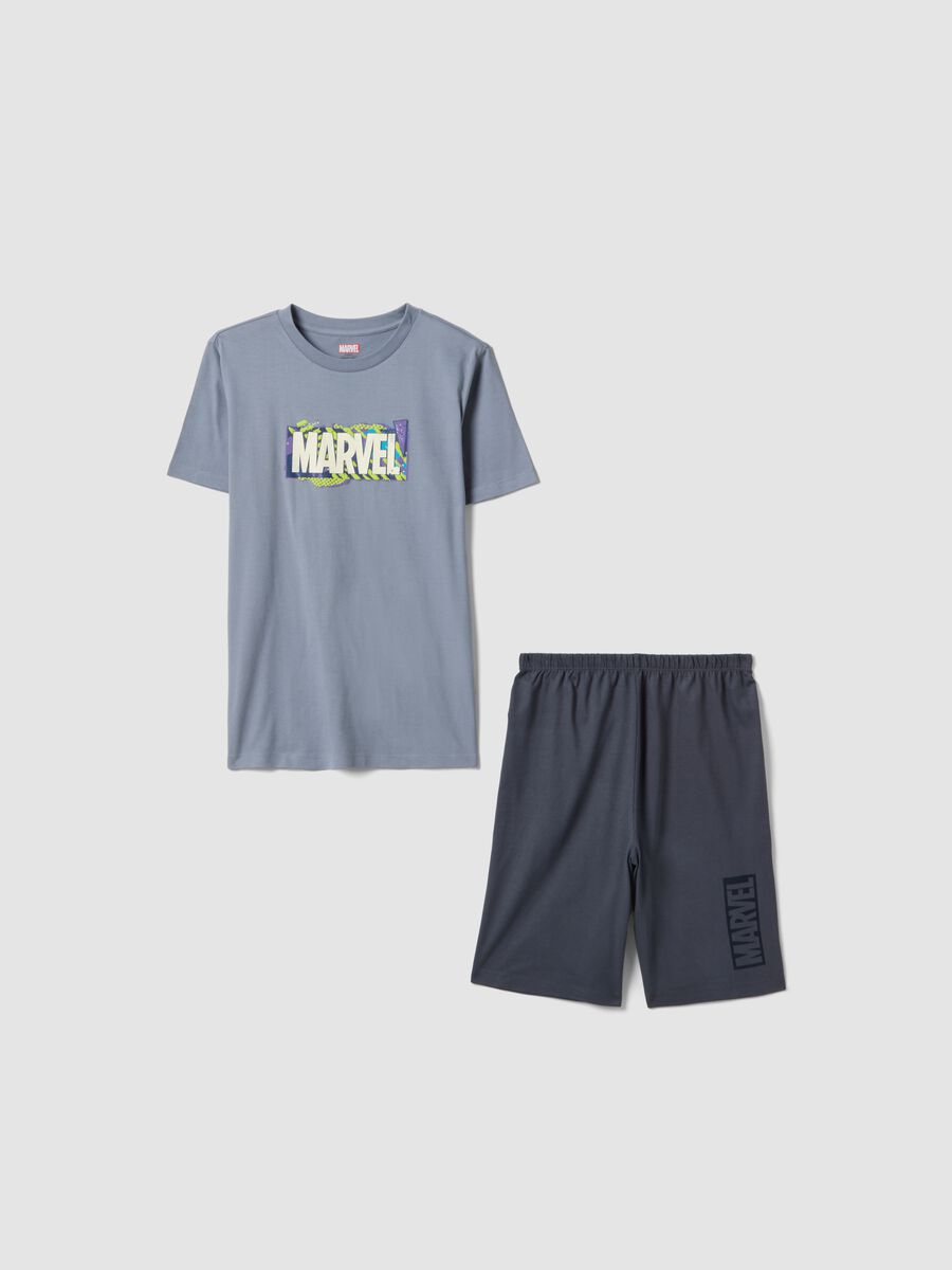 Pigiama in puro cotone grigio da ragazzo regular fit con stampa Marvel_0