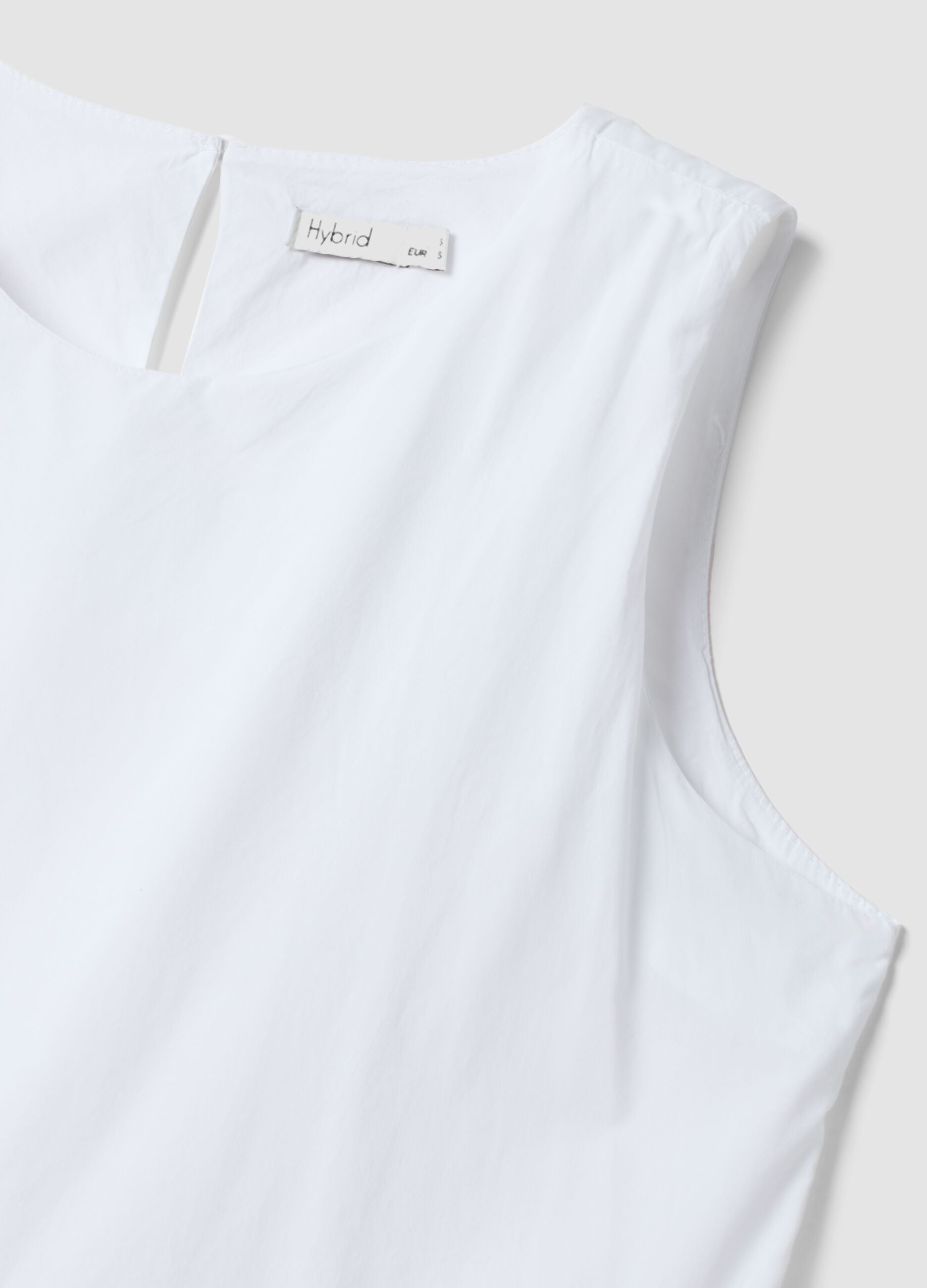 White sleeveless pure cotton tiered dress, regular fit