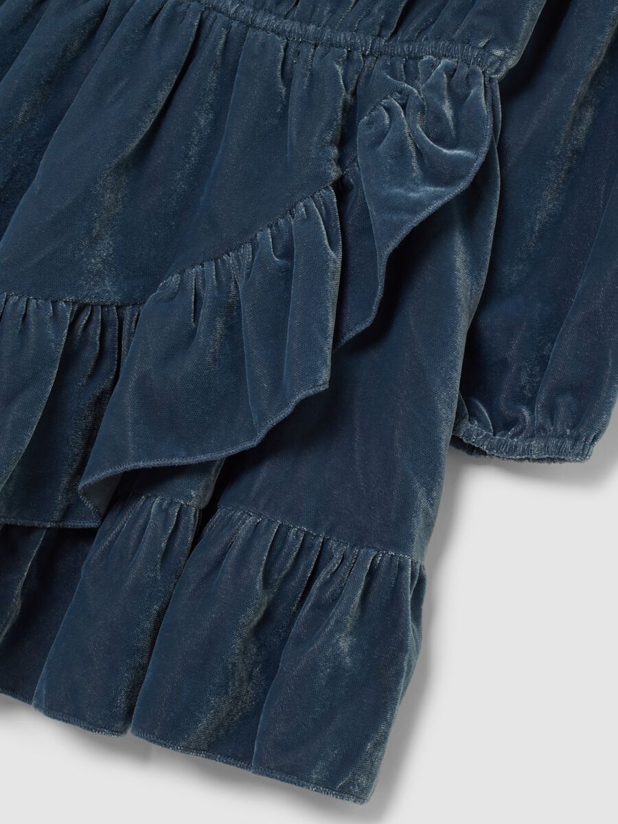 Abito blu da bambina in velour regular fit con balze_2